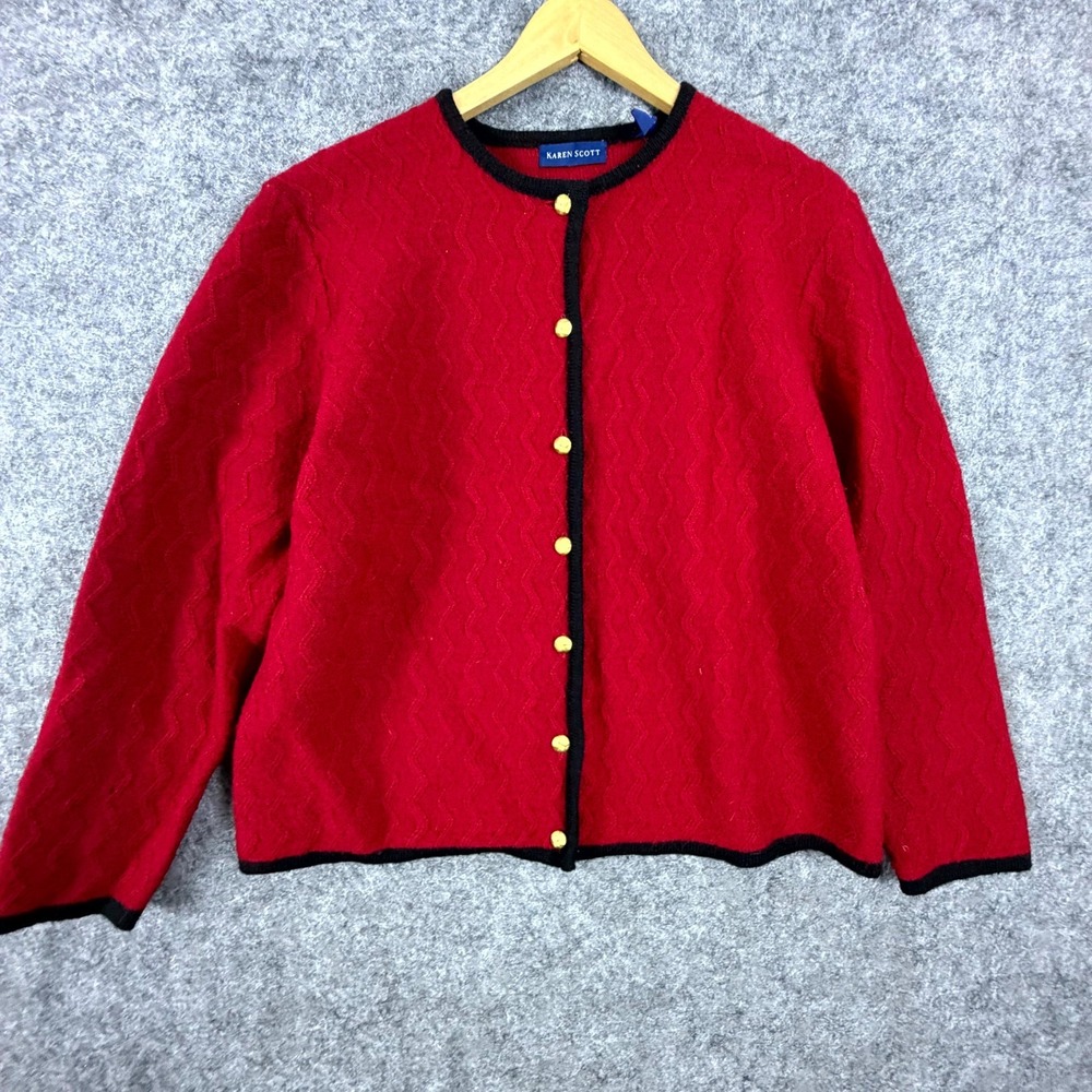 Vintage Karen Scott Cardigan Sweater Womens XL Red Wool Old Money Grandma Chic